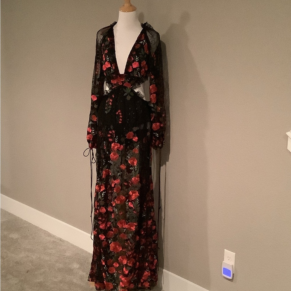 **SOLD**FOR LOVE & LEMONS Araceli Maxi Dress In Red Embroidered Floral